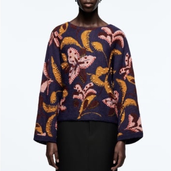 ZARA EMBROIDERED KNIT SWEATER - Picture 1 of 11